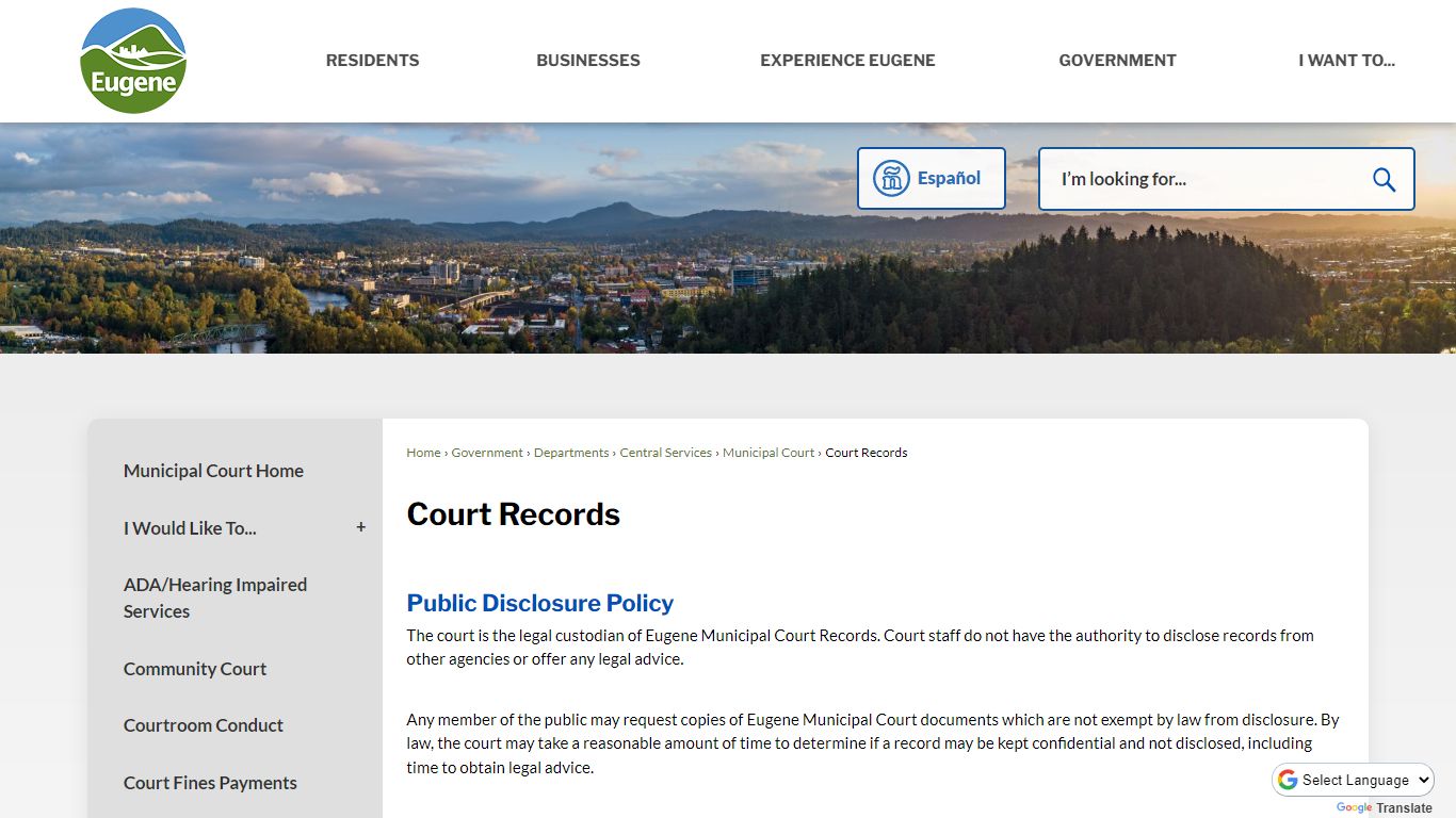 Court Records | Eugene, OR Website